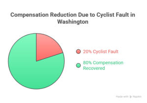 Infographic showing compensation reduction in Washington bicycle accident claims when a cyclist is partially at fault