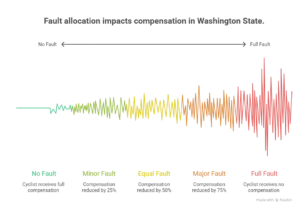 Cyclist injury claim chart showing how accident fault level affects potential compensation amounts.