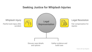 Infographic showing how legal representation helps whiplash injury victims seek fair compensation after an accident.