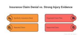 Infographic showing how strong injury evidence can support a denied insurance claim.