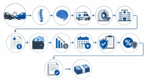 Visual guide explaining the key factors that determine compensation after a head on collision.